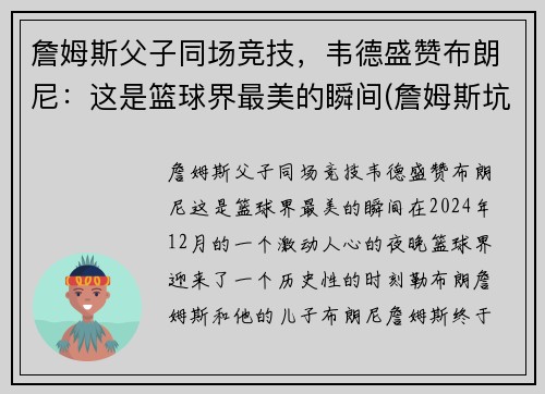 詹姆斯父子同场竞技，韦德盛赞布朗尼：这是篮球界最美的瞬间(詹姆斯坑韦德)