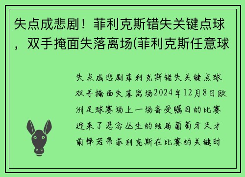 失点成悲剧！菲利克斯错失关键点球，双手掩面失落离场(菲利克斯任意球)
